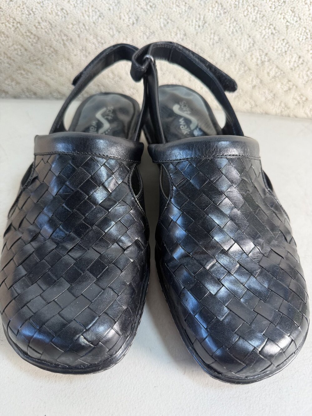 Soft Walk Santa Cruz Womens Woven Slingback Clogs US Black Leather Size 8.5